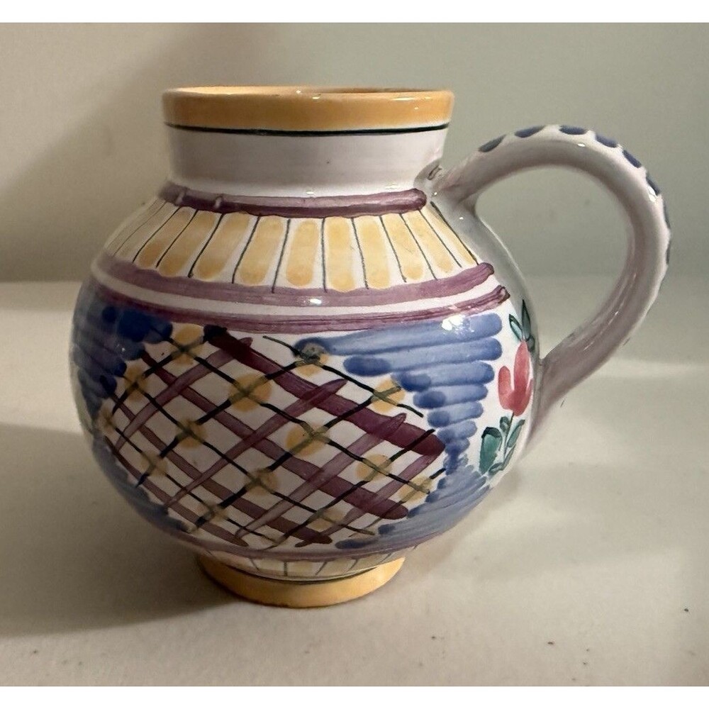 Collectible 70s Ceramic Pitcher Modra Slovakia Hand-Painted 3.5”x4” Small